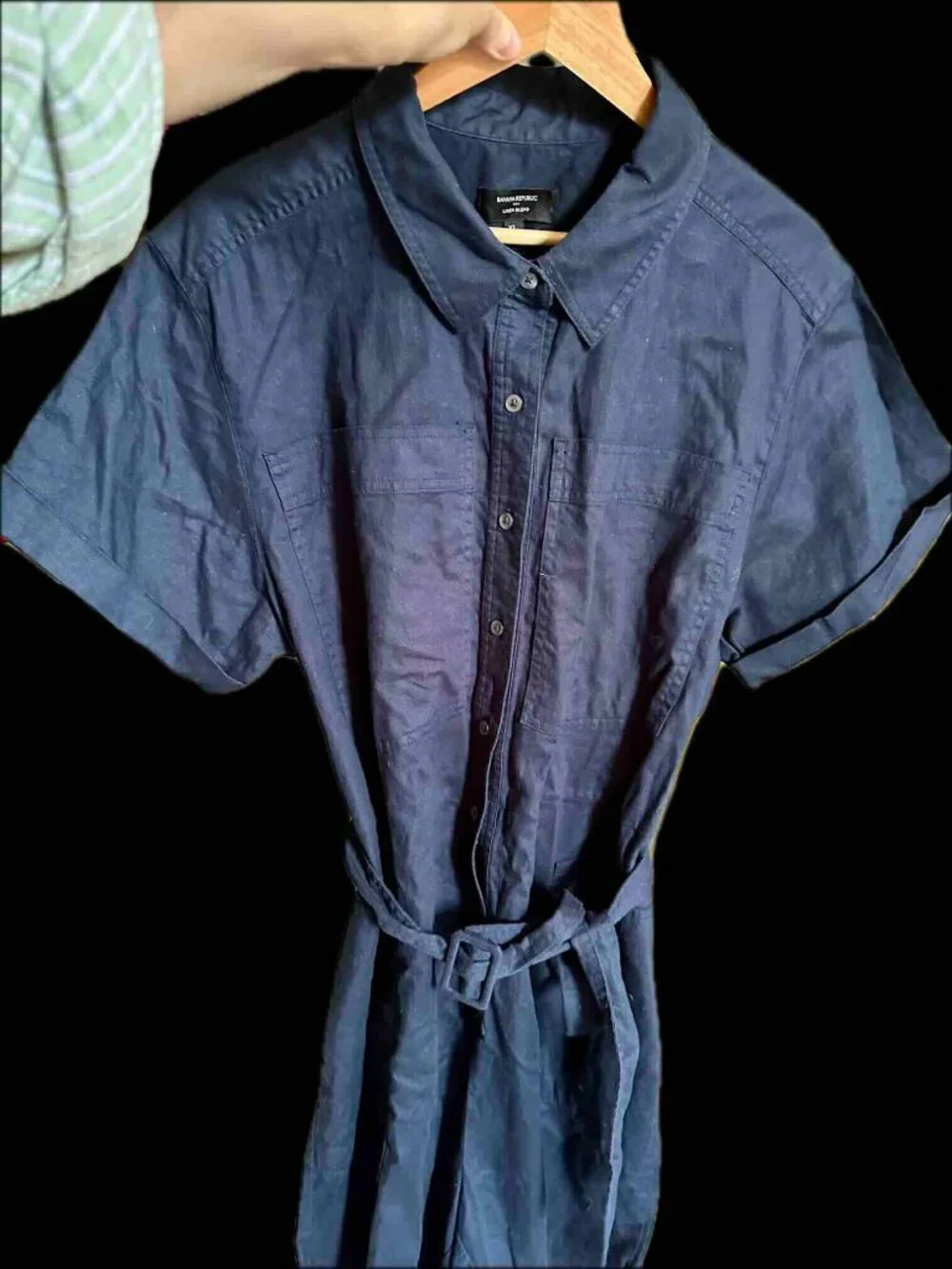 NWOT Banana Republic Romper LinenBlend Navy indigo UtilityJumpsuit XL New